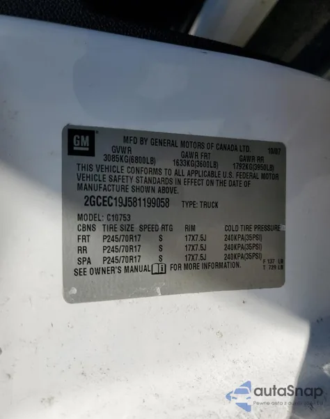 2008 Chevrolet Silverado C1500 z USA, uszkodzony, nr VIN 2GCEC19J581199058